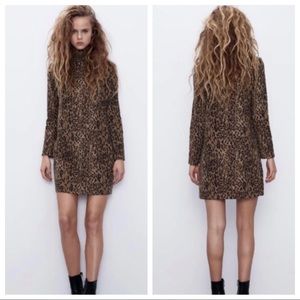 Zara Turtleneck Leopard Print sweater Mini Dress NEW Sz Small